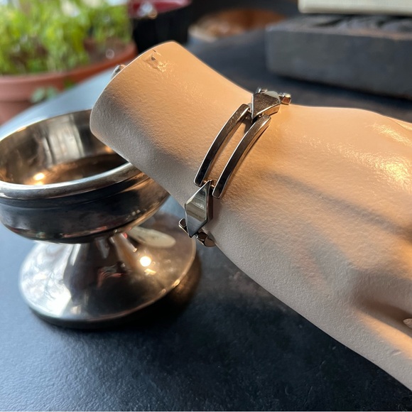 Silver Stainless Steel Minimalist MCM Necklace & Bracelet Set Vintage Jewelry - Picture 5 of 11